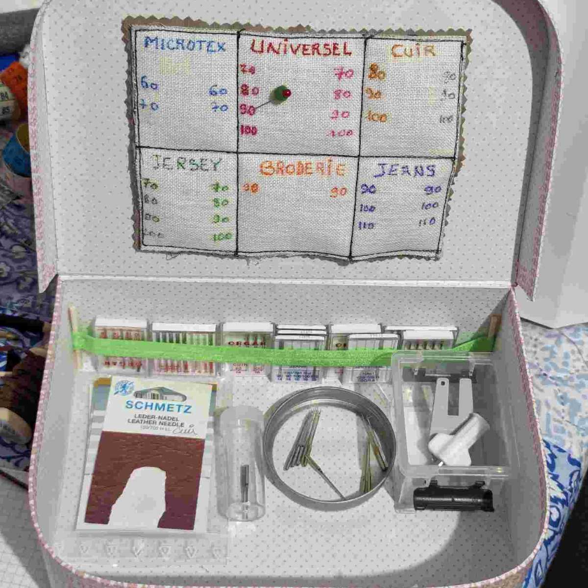 Aiguilles à coudre rangées dans une valisette