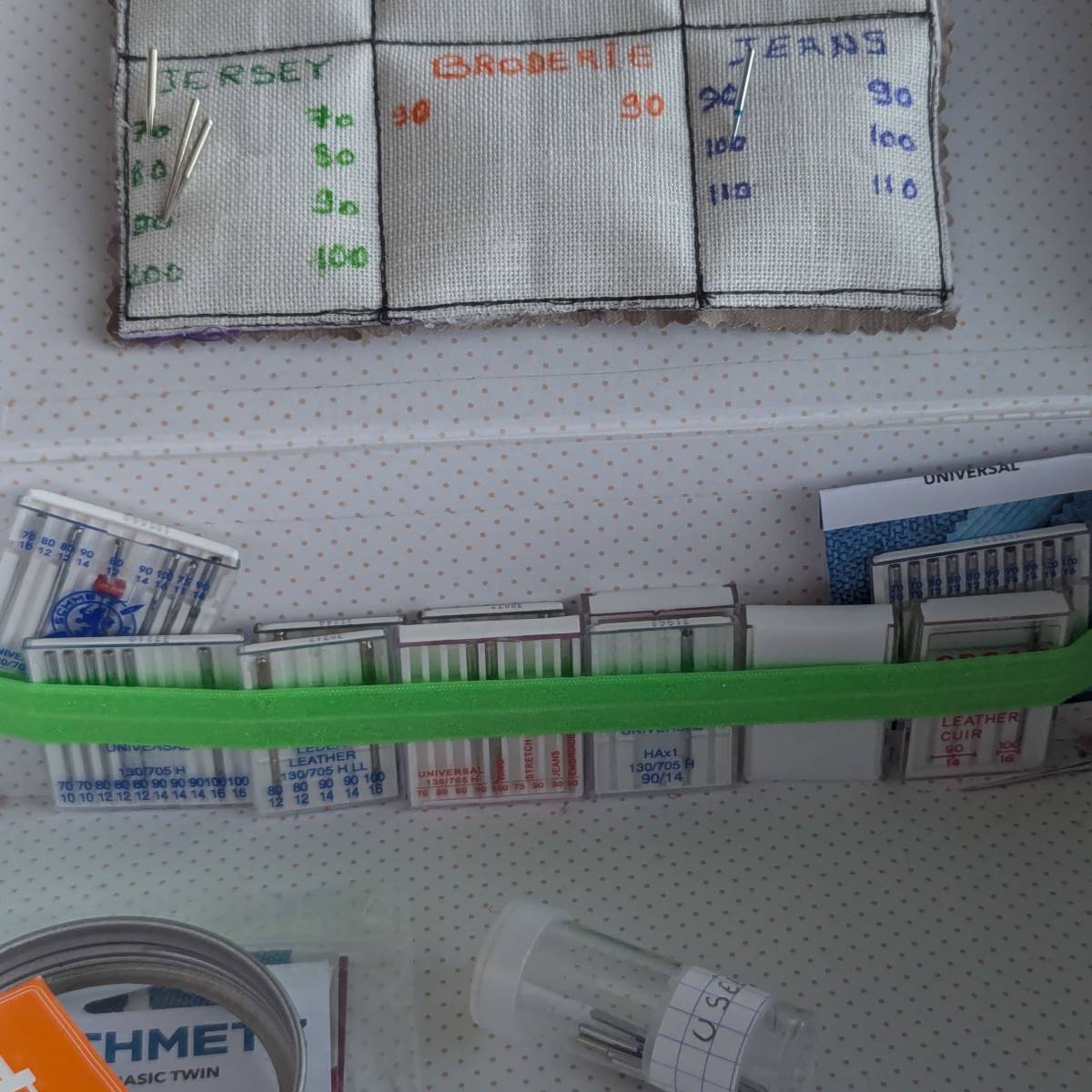 Aiguilles machine à coudre rangées dans leur boite