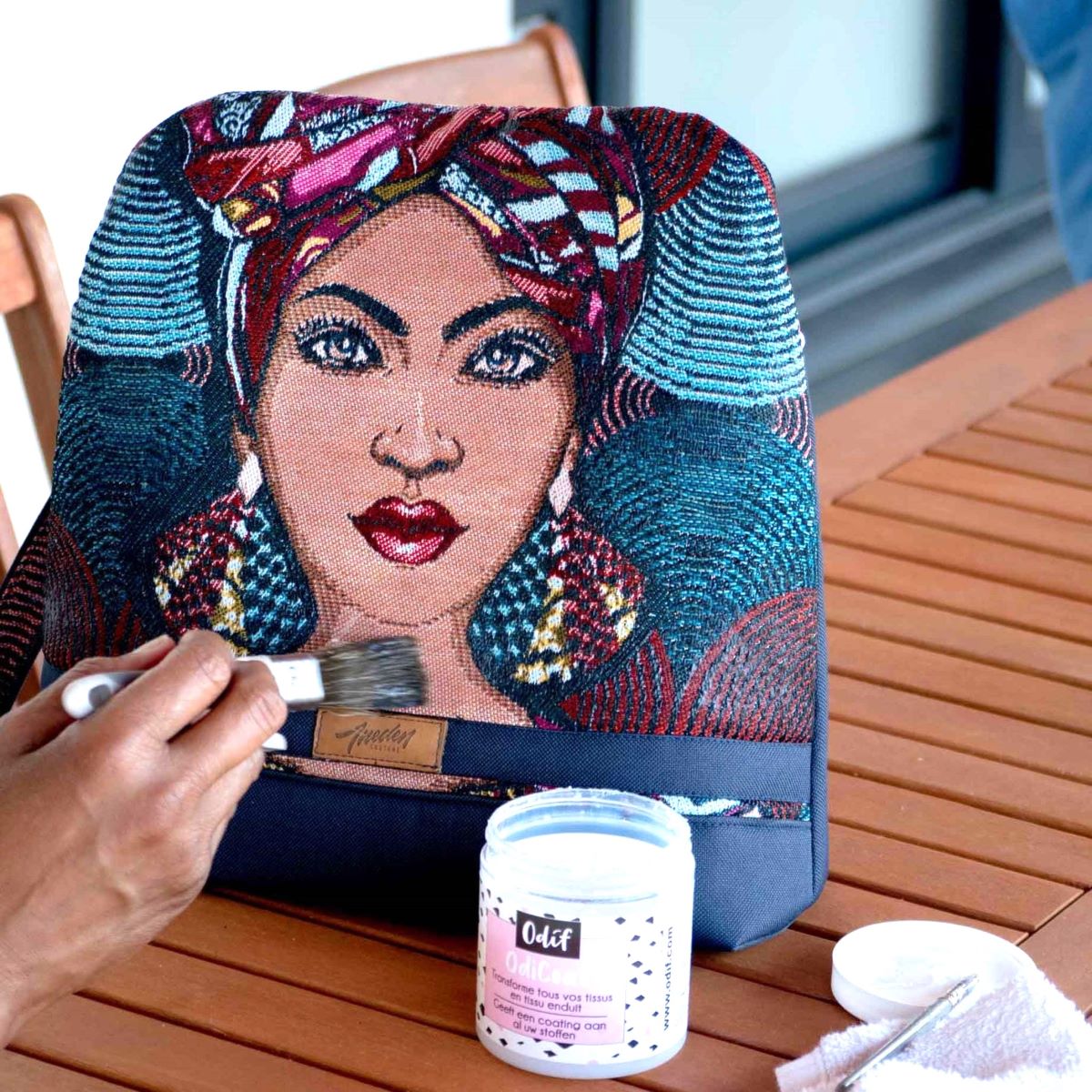 Enduction d'un sac en tissu jacquard