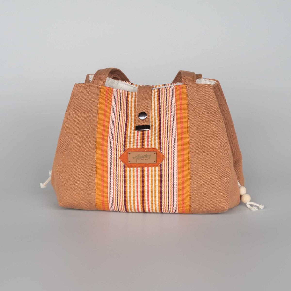 Sac en toile basque noix et rayures espadrille orangés avec pochon intérieur