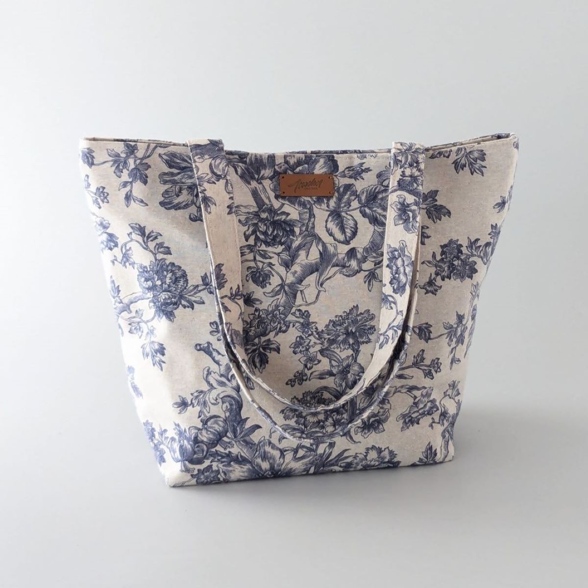 Tote bag en toile de Jouy bleu marine