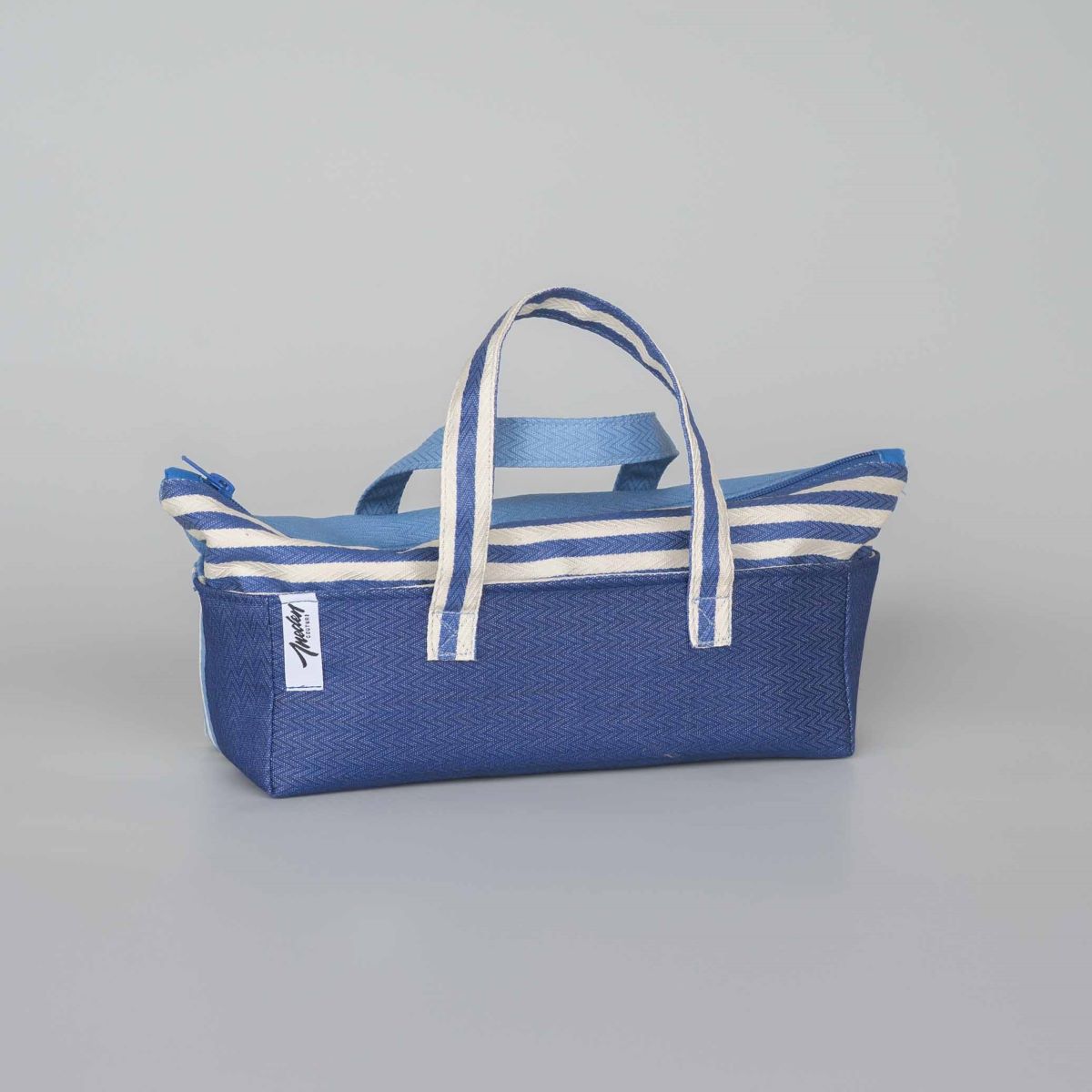 Trousse de toilette originale avec anses, tissu basque Elaia enduit bleu