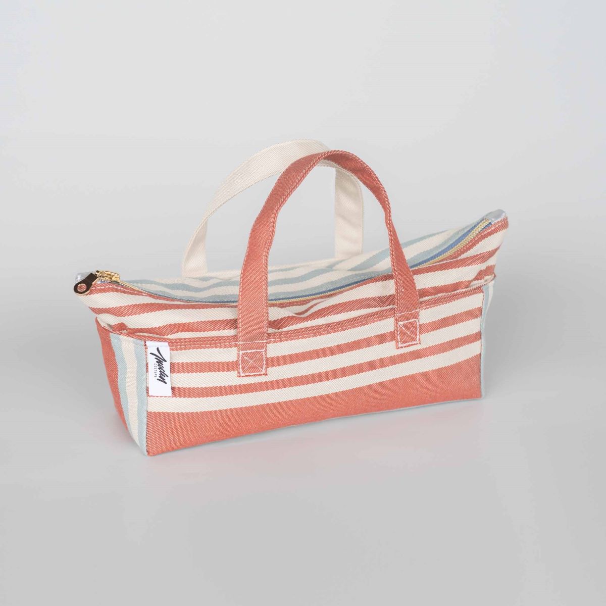 Trousse zippée en tissu basque rose blanc bleu- Ineden Couture